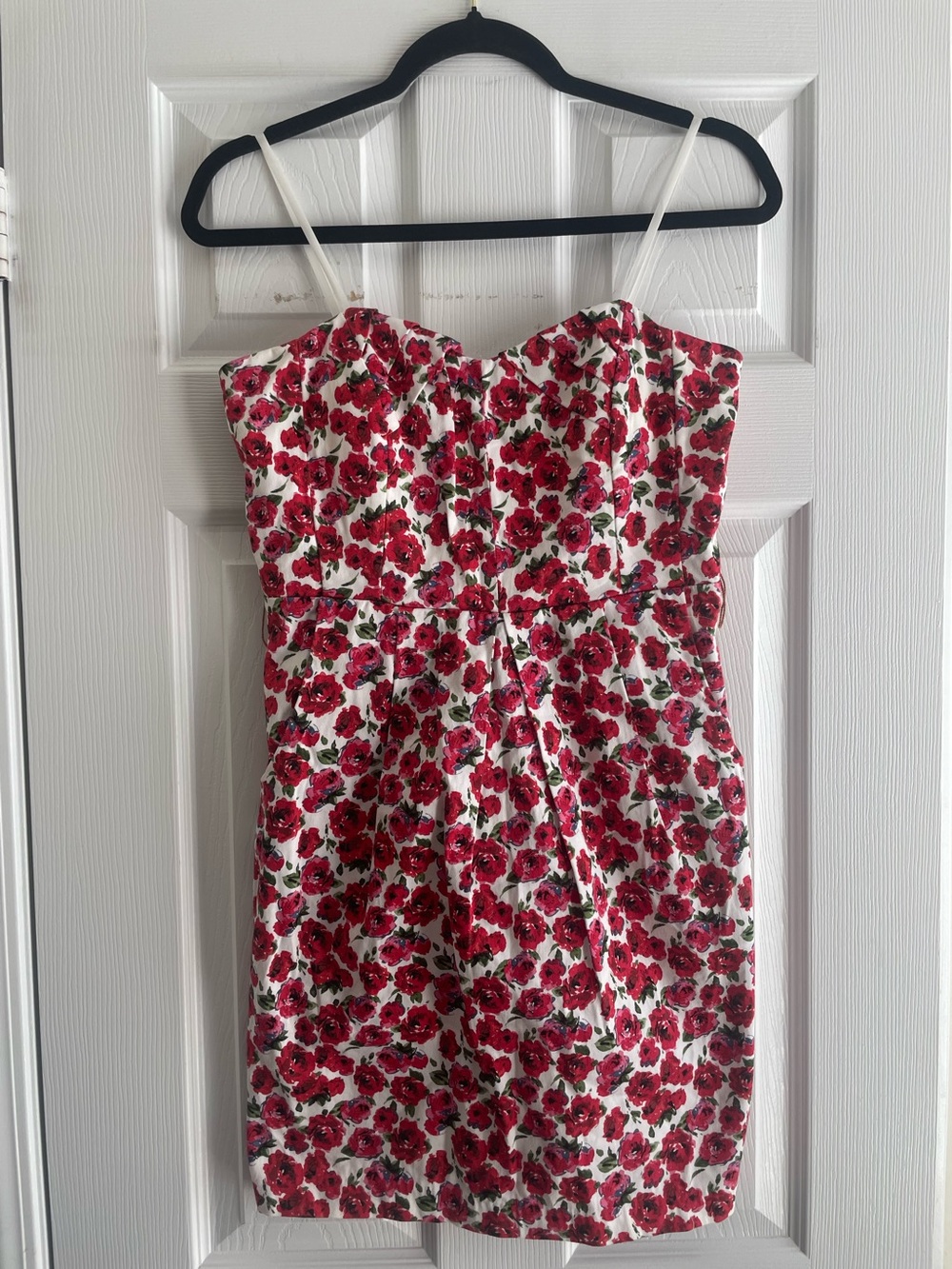 City Triangles Strapless Red Floral Cotton Sundress with Pockets